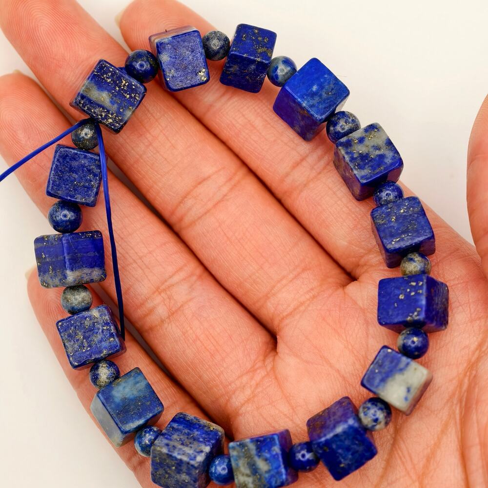 Lapis Lazuli Cube & Round Bead Bracelet